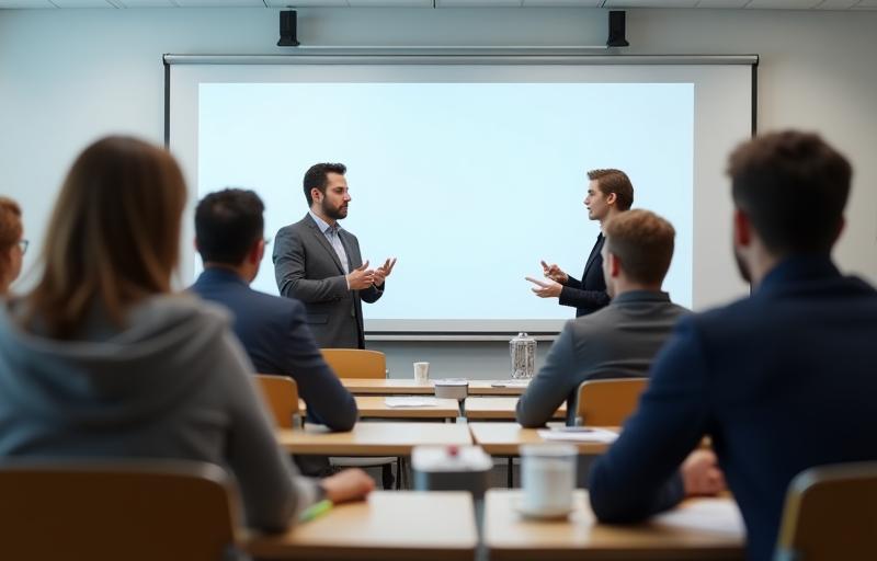 Engagierte Diskussion in einem modernen Unterrichtsraum
