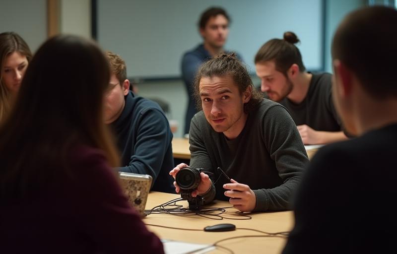 Gruppe nimmt an einem praktischen Medien-Workshop teil